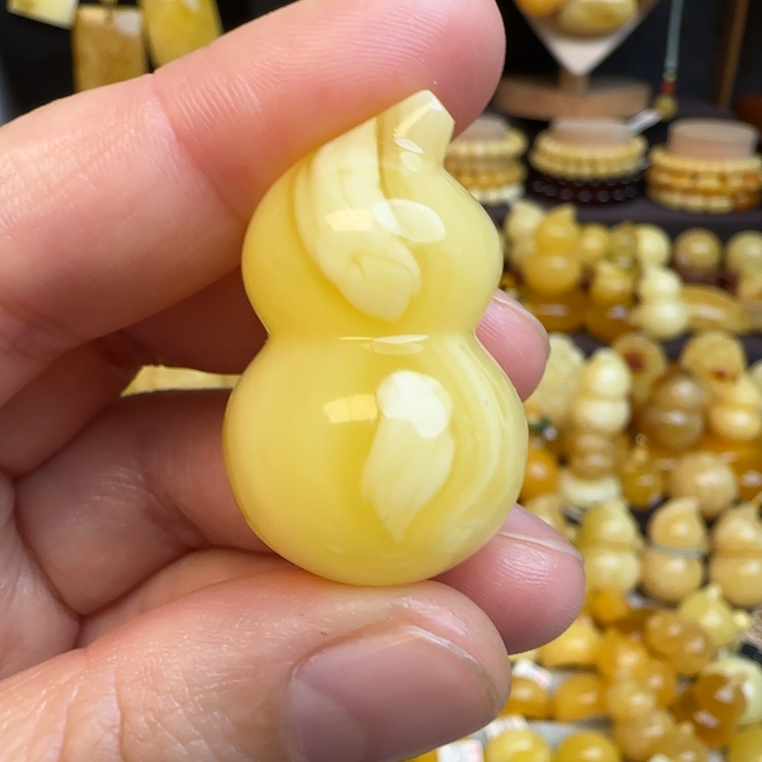 琥珀未镶嵌吊坠(不含链)溶洞妖花蜜蜡葫芦吊坠