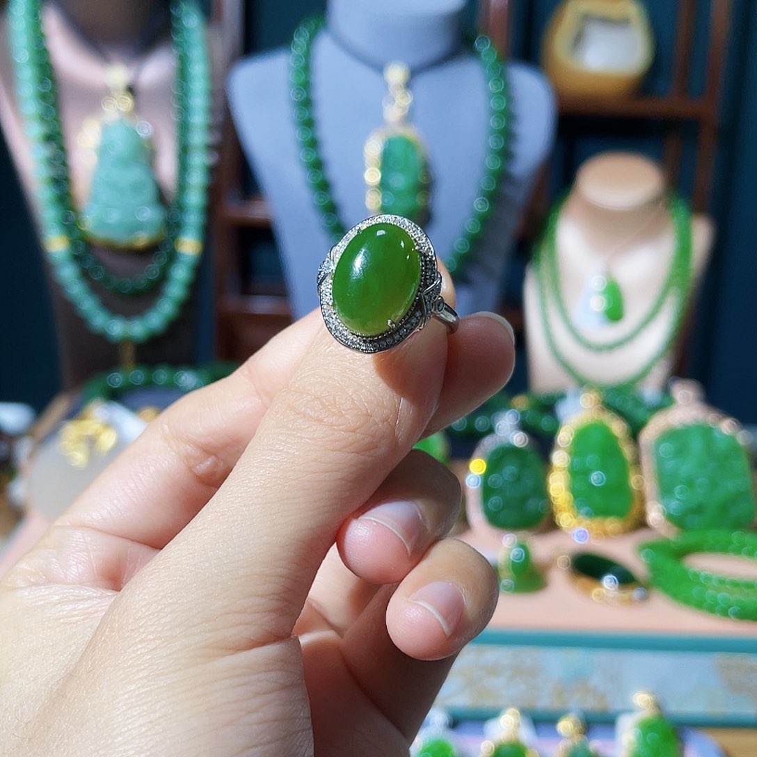 和田玉（碧玉）戒指银S925镶嵌