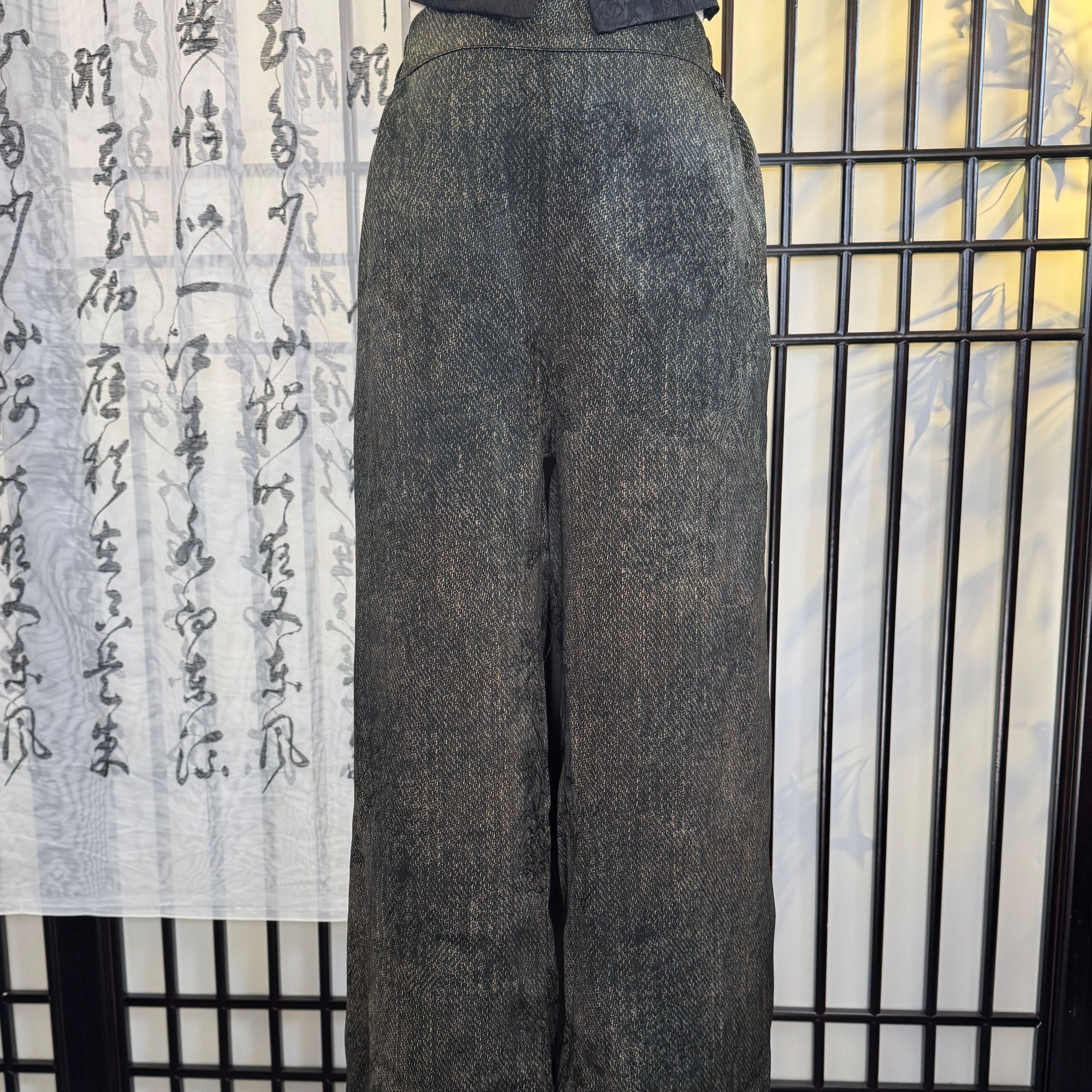 满分丝重缎香云纱拖地小香风甩甩裤两色百搭印花