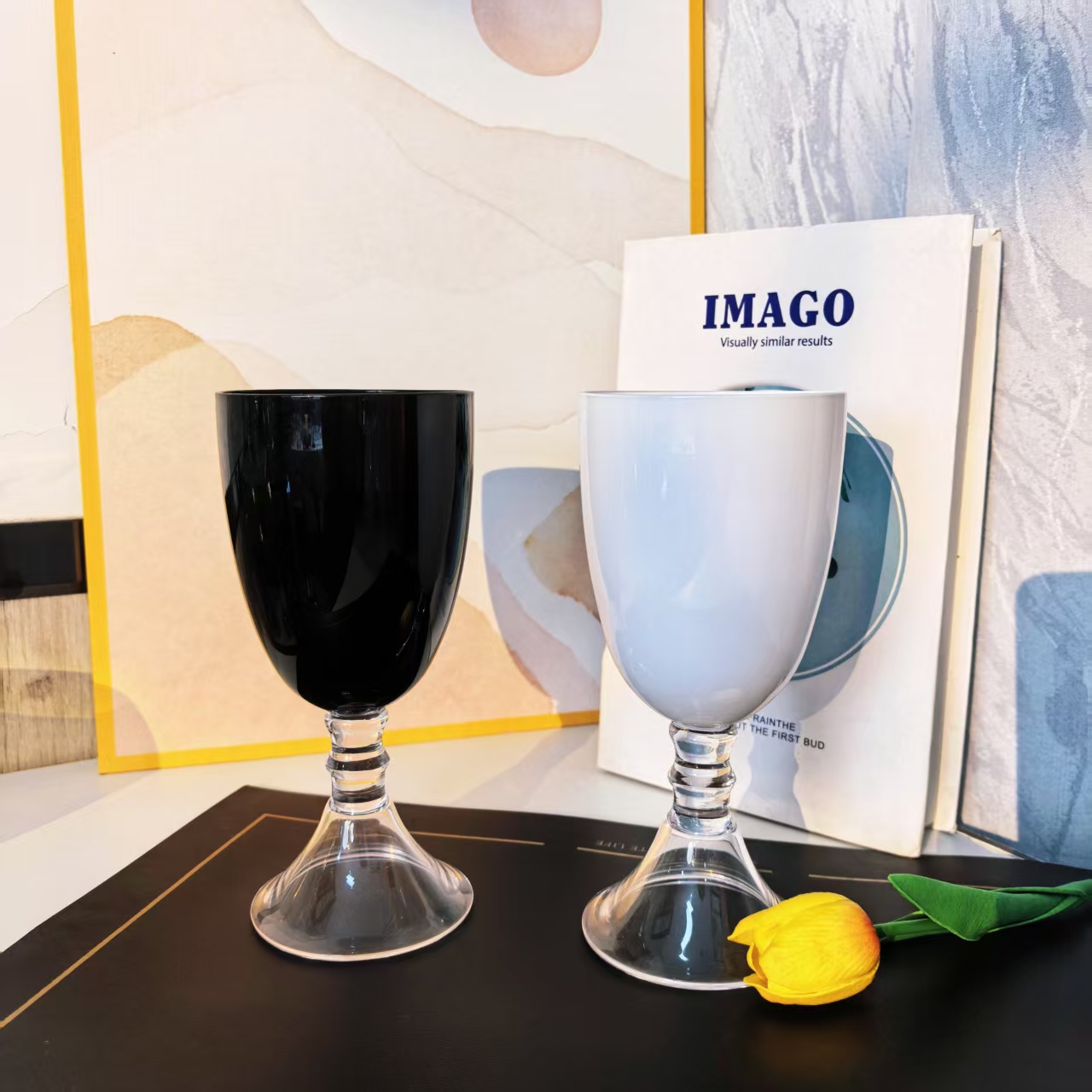 惊喜家轻奢复古高脚黑白配色香槟杯红酒杯个性简约酒杯家用