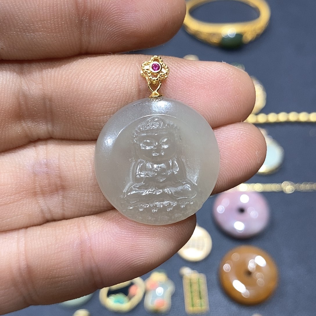 和田玉颈饰银S925镀金镶嵌