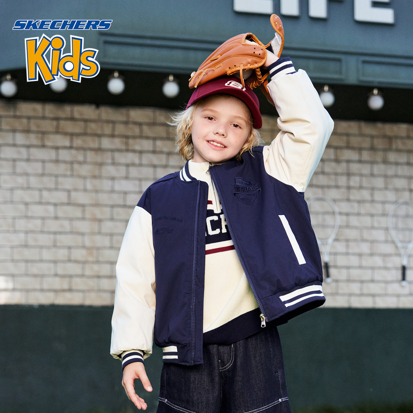 【视频同款】斯凯奇儿童亲子棒球服厚款外套洋气时尚潮流百搭日常