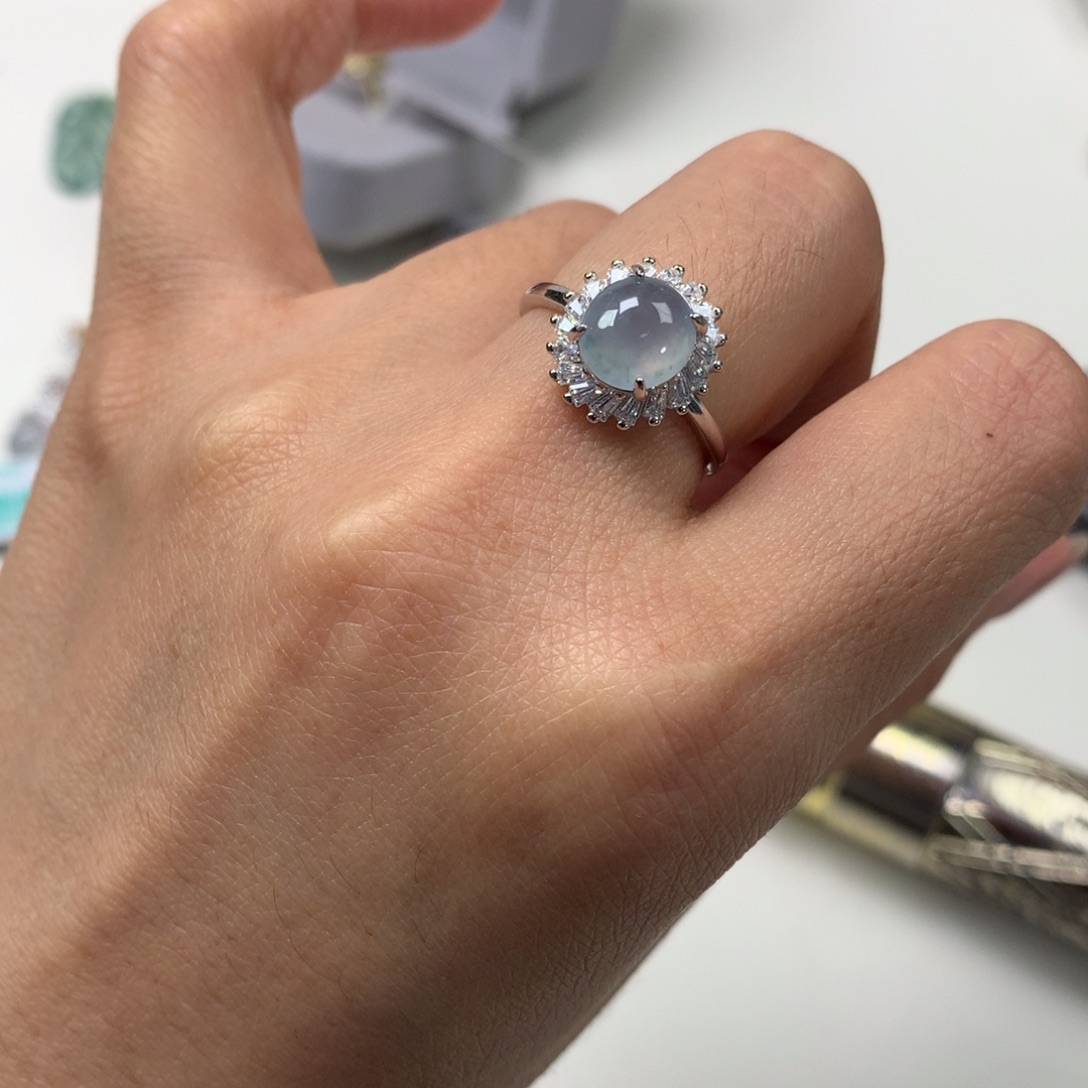 翡翠银S925镶嵌颈饰戒指