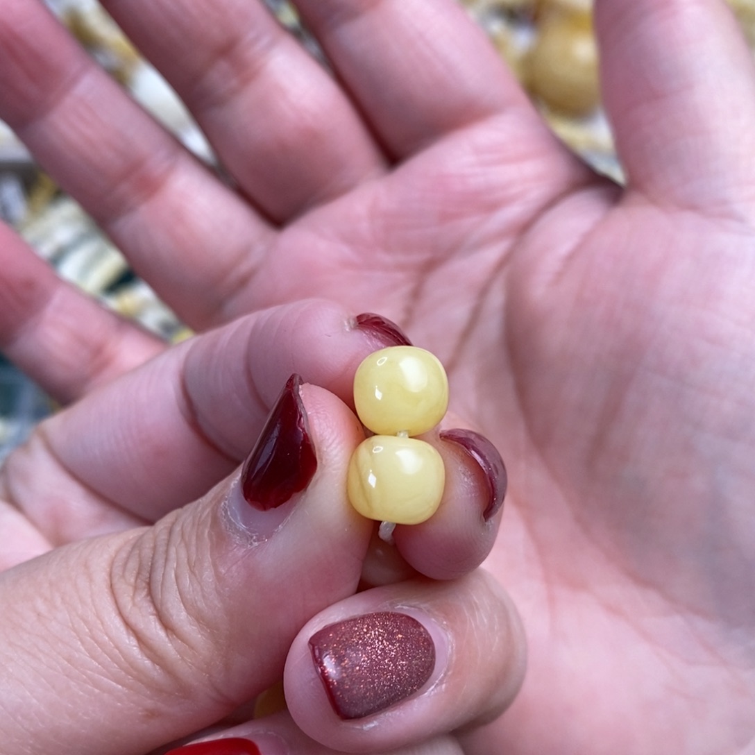 琥珀裸石未镶嵌阿尔卑斯奶白对珠8×7