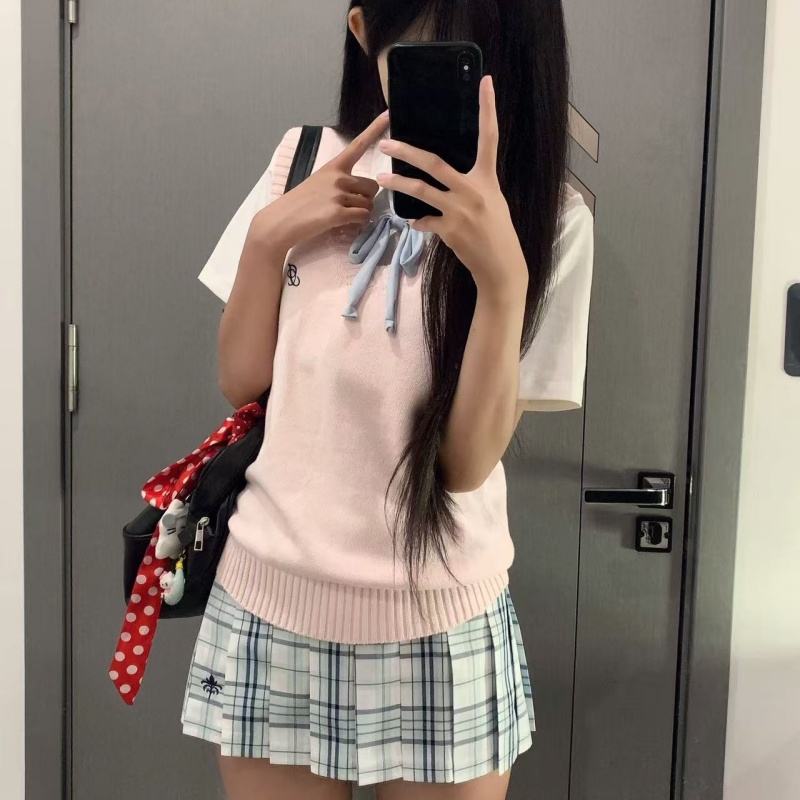 川野栗【青花瓷】青蓝色格原创jk学生格裙百褶裙学院短裙半身裙