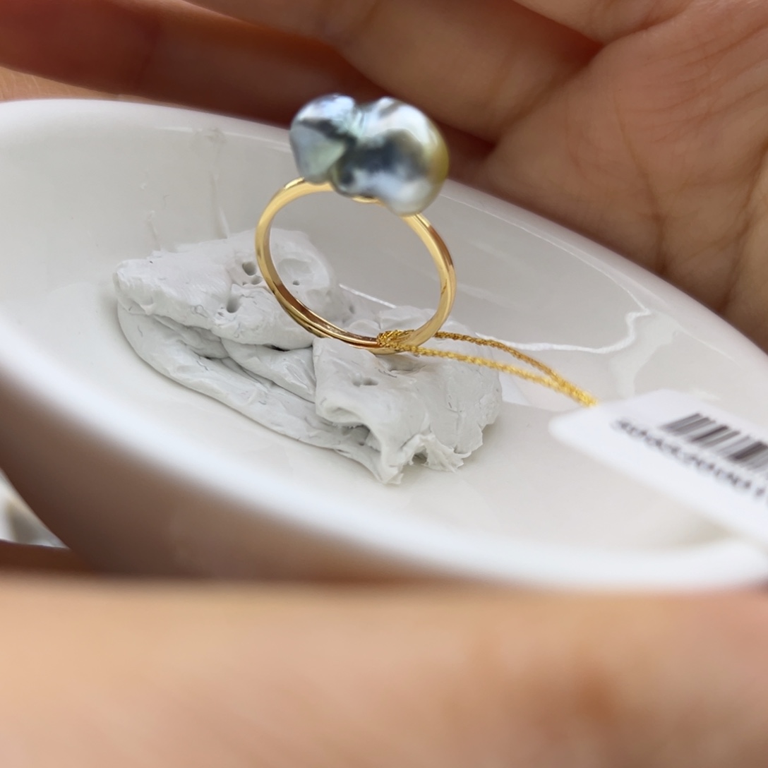 银S925镶嵌戒圈海水珍珠克旭戒指银黄