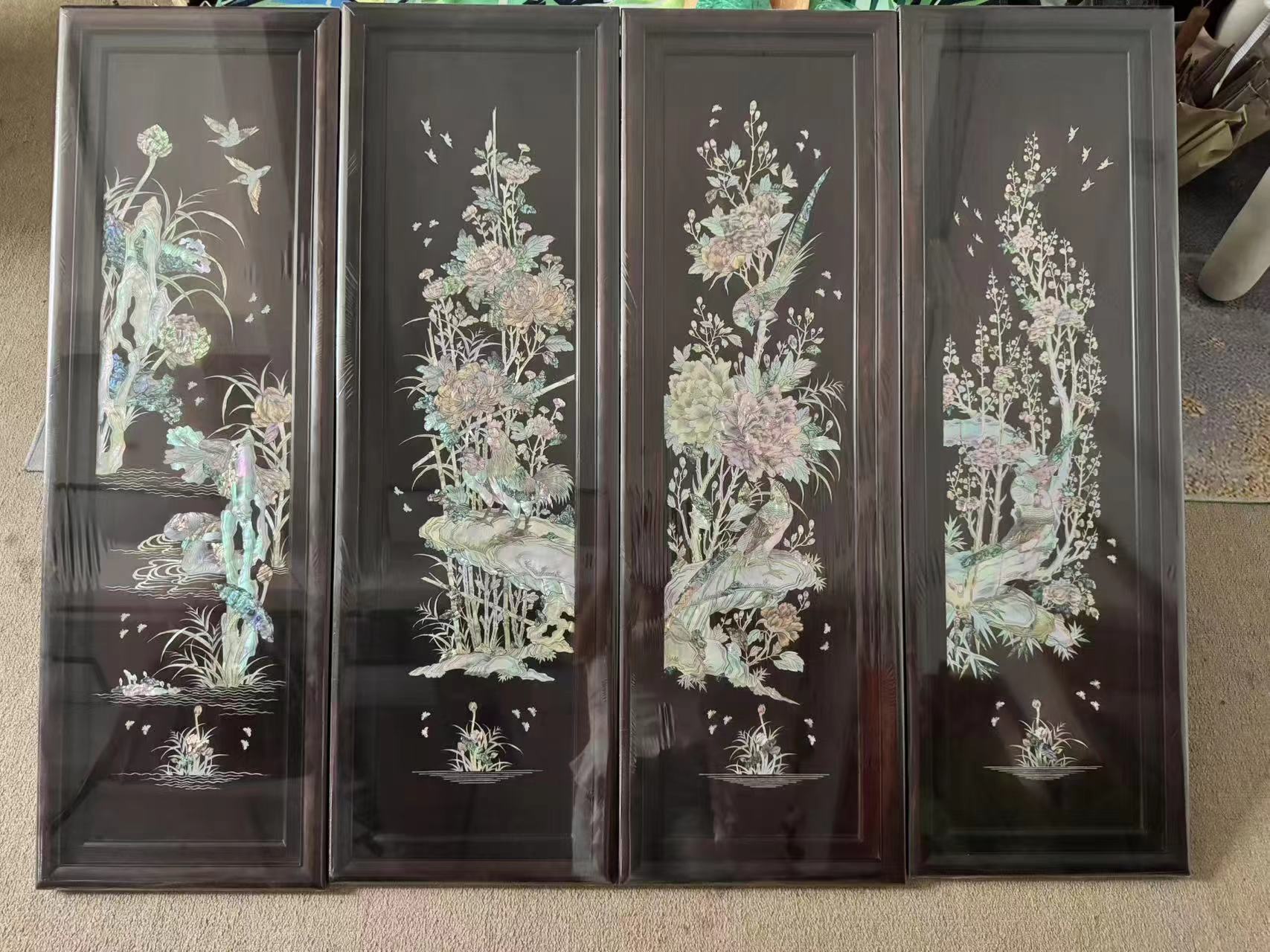 HM085 木质中式梅兰竹菊壁画摆件挂画