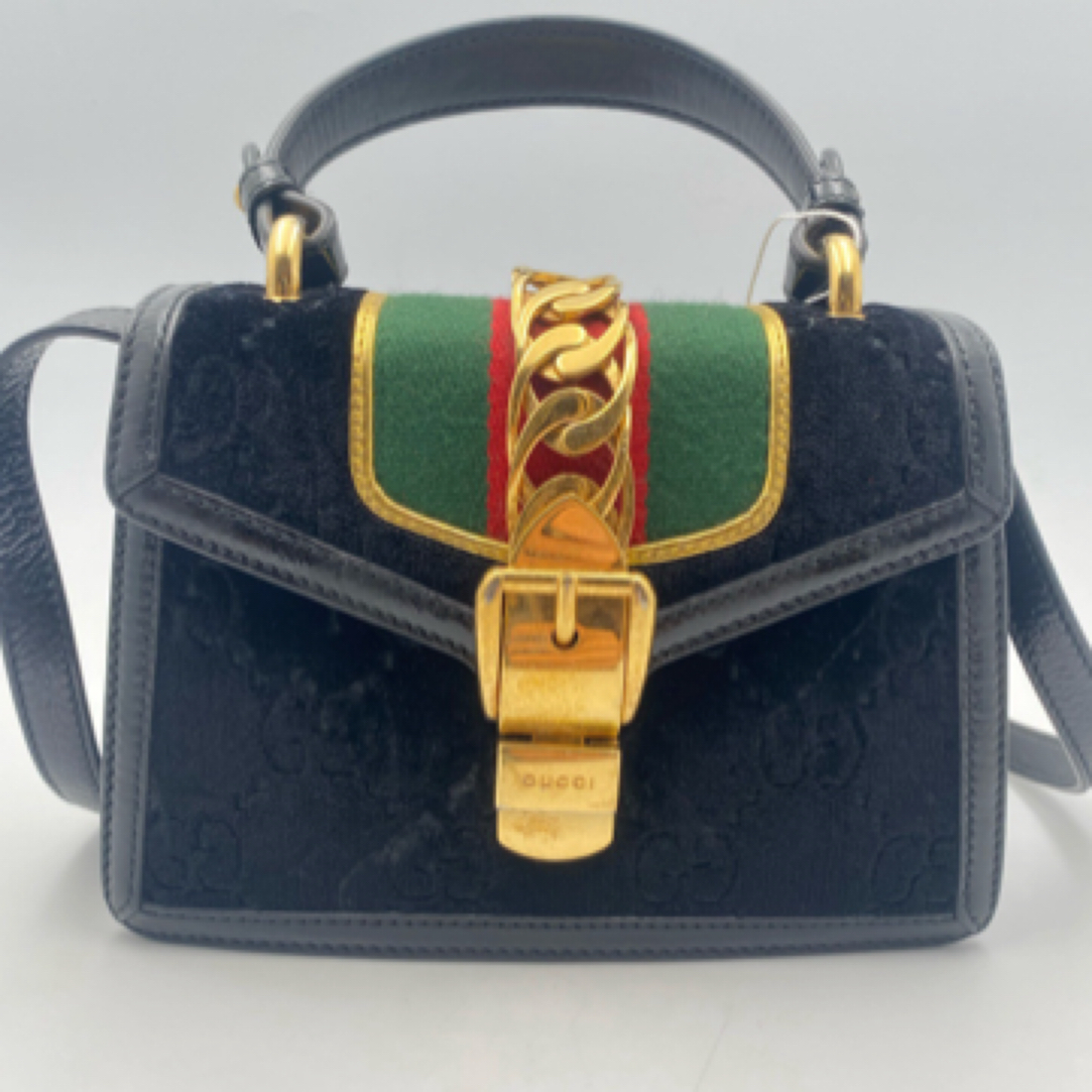 95新 GUCCI/古驰 塞尔维亚丝绒手提包/JW3419