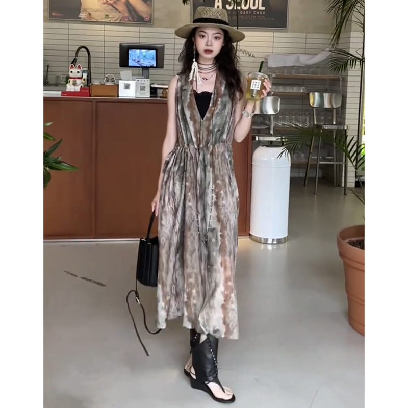 【仙女皱扎染】连衣裙夏季渐变扎染显瘦时尚新中式褶皱长裙