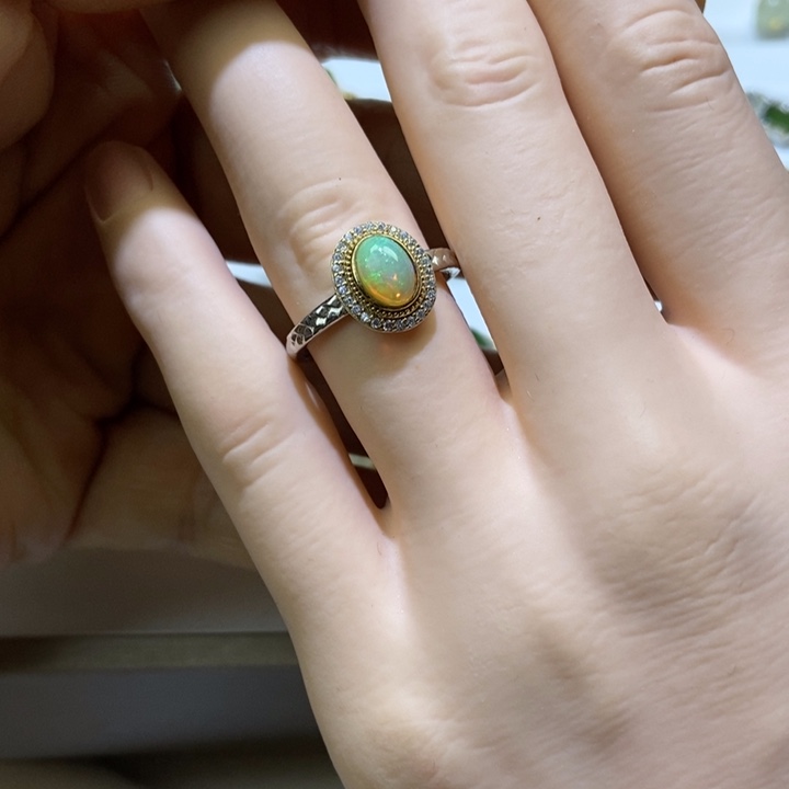 欧泊银S925镀金镶嵌戒指区伯