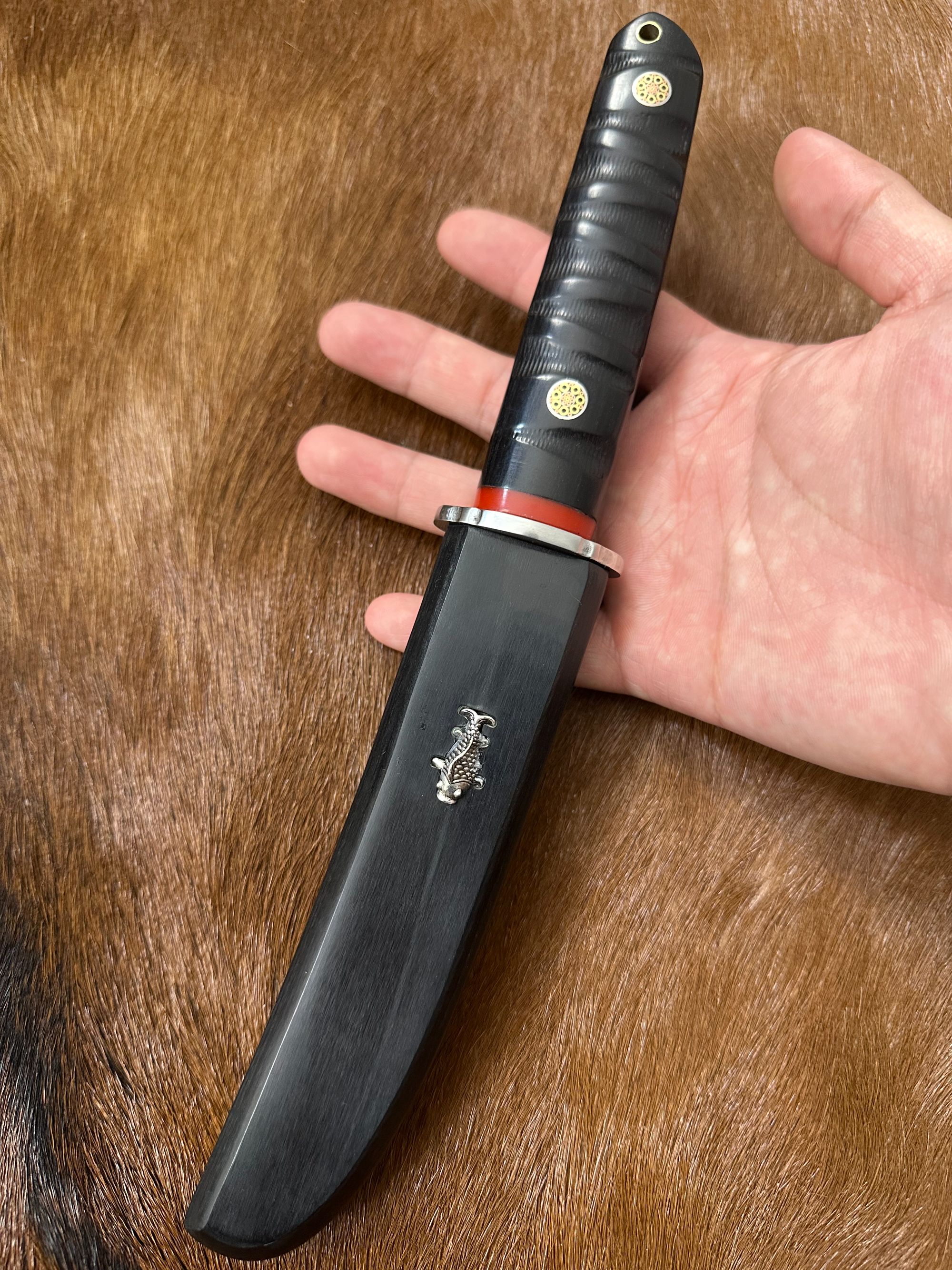 黑锦鲤大马士革钢户外小直刀高硬度锋利水果刀露营求生