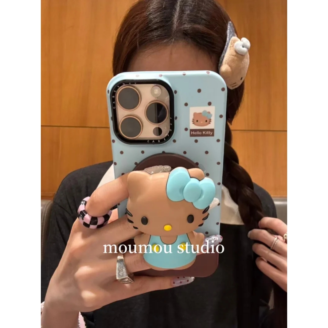 可爱ins秋冬蓝棕波点KT猫适用iPhone17promax新款16pro磨砂15硬壳