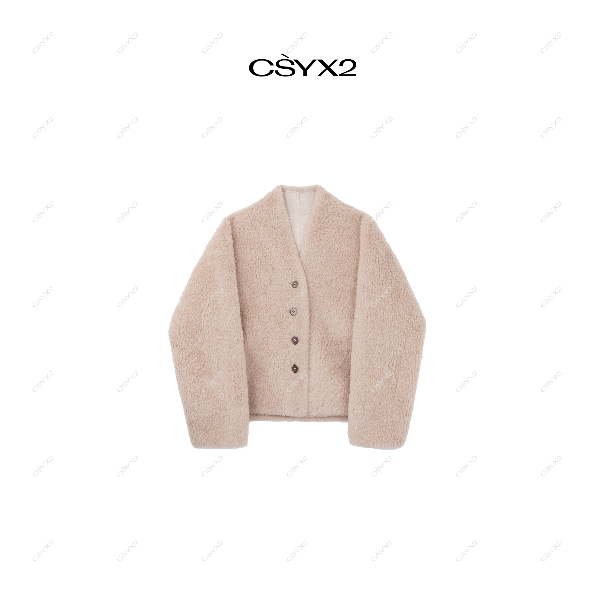 CsyX2-2025A/W新品“冬日玛奇朵”羊毛V领短款毛毛外套CA4DP036
