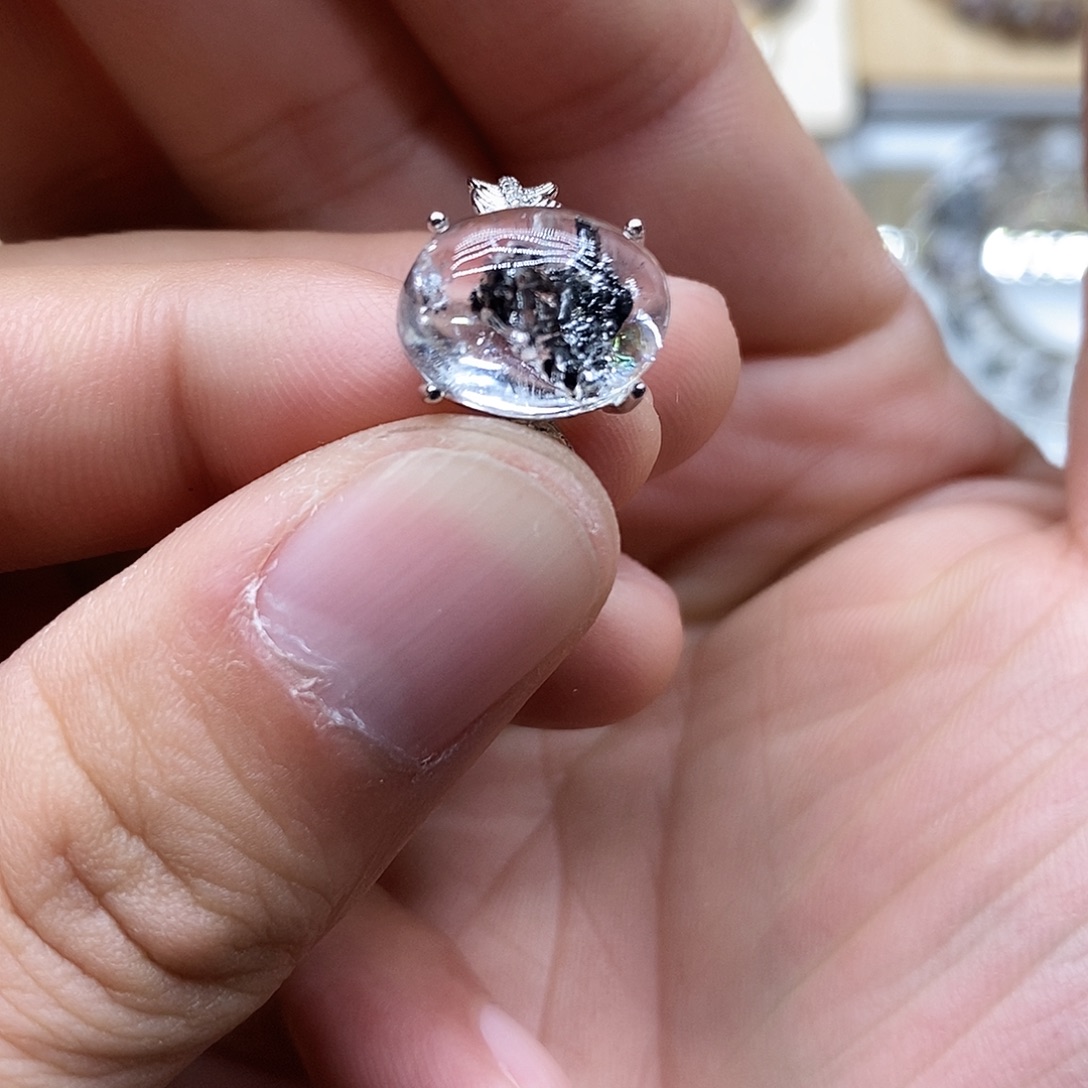 ɞ***猫水晶银S925镶嵌戒指活口