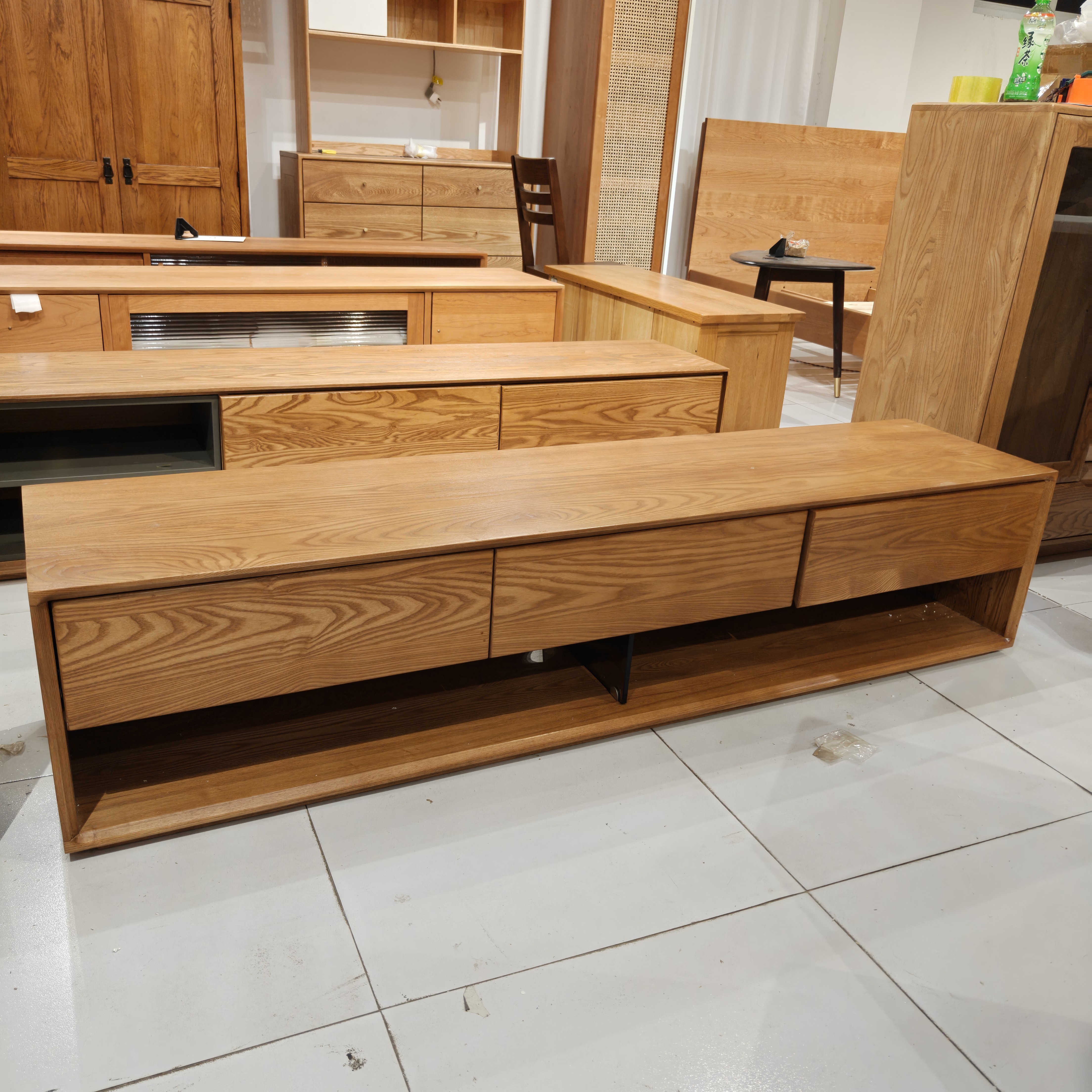 白蜡木电视柜柜子落地电视机柜简约客厅地柜原木1.8米2米电视柜