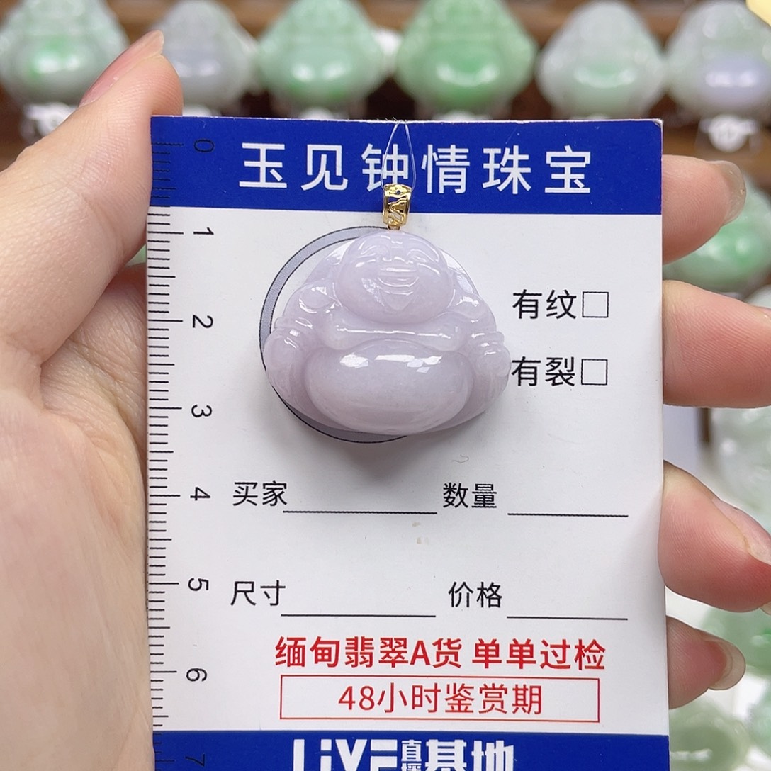 翡翠银S925镀金镶嵌颈饰佛公
