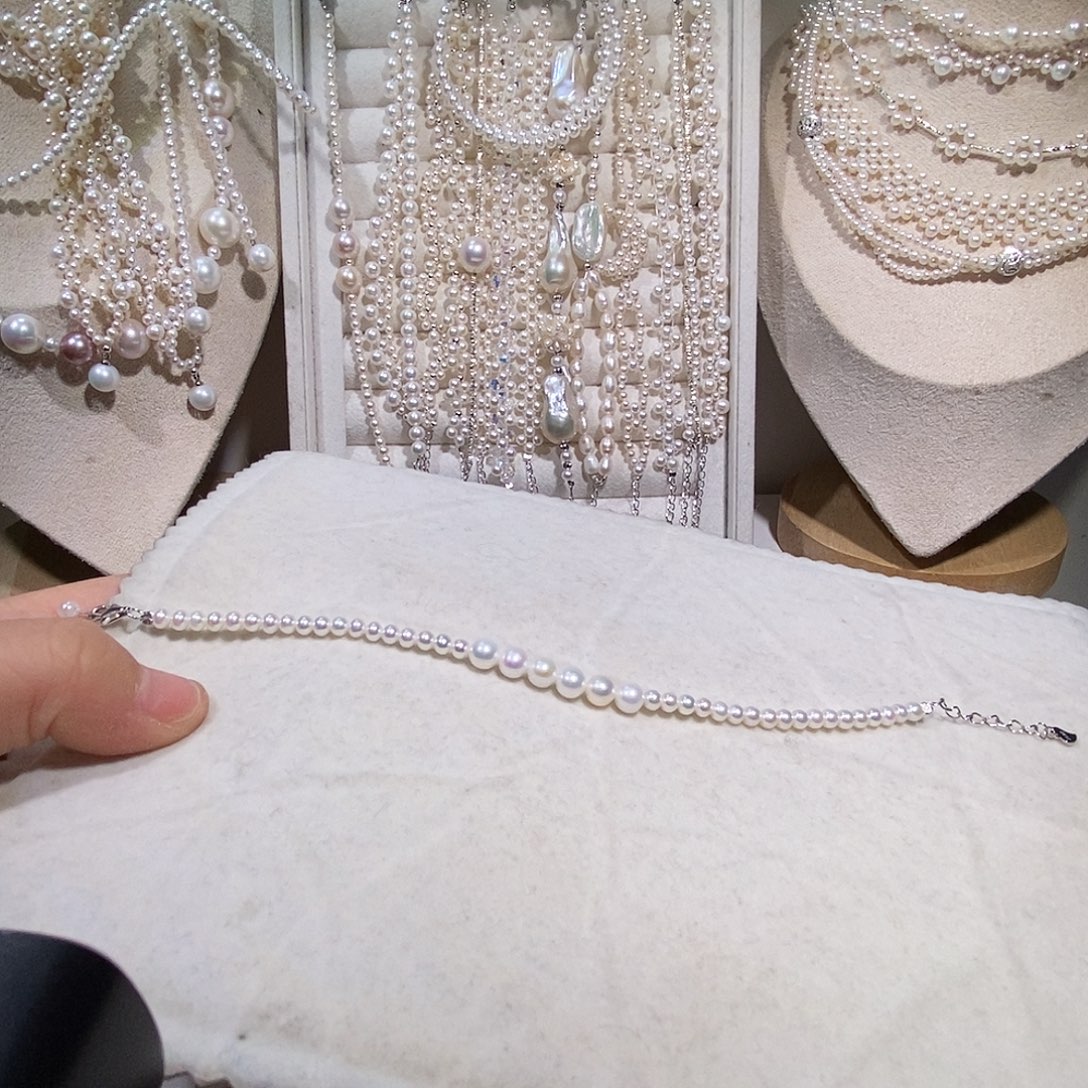 手绳淡水珍珠银S925镶嵌极光炫彩全珠手链