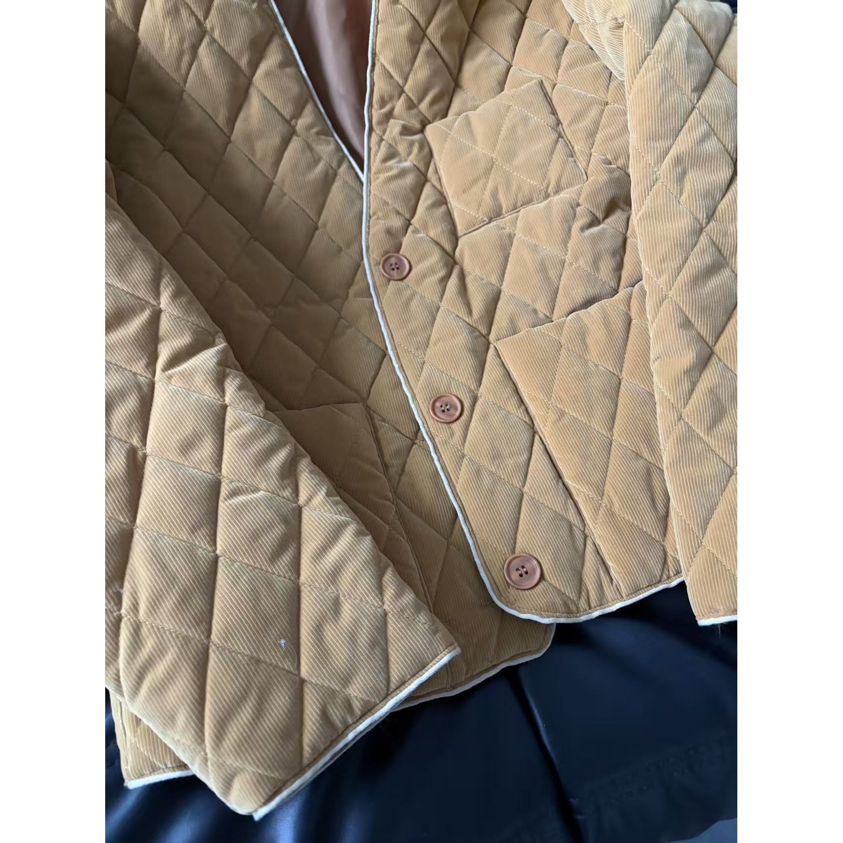 韩国菱格黄色棉衣