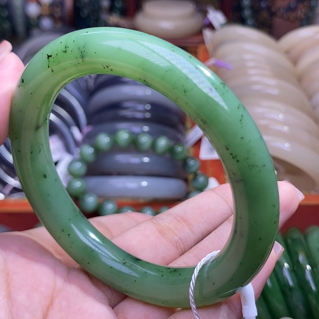 未镶嵌手链和田玉碧玉乌兰海胖圆手镯58:5