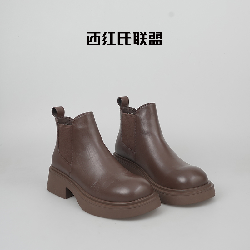 【西红氏联盟】胎牛皮~2025冬新款美拉德羊皮保暖切尔西女跟高4.5cm