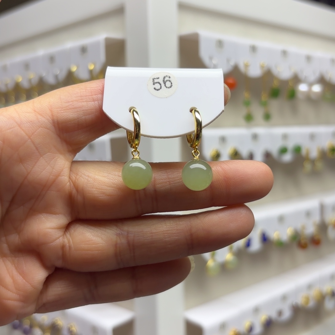 和田玉银S925镶嵌耳饰