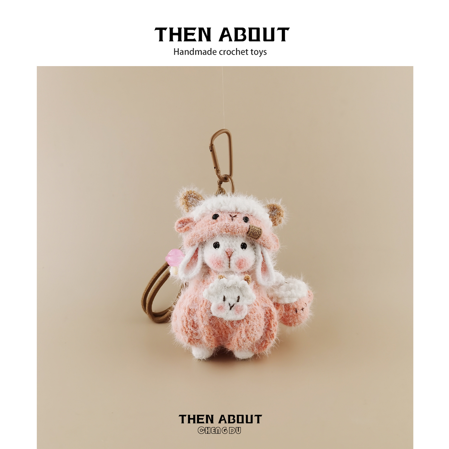 thenabout 小号款可爱粉色小羊糖糖兔包包挂件挂饰钥匙扣挂件礼物