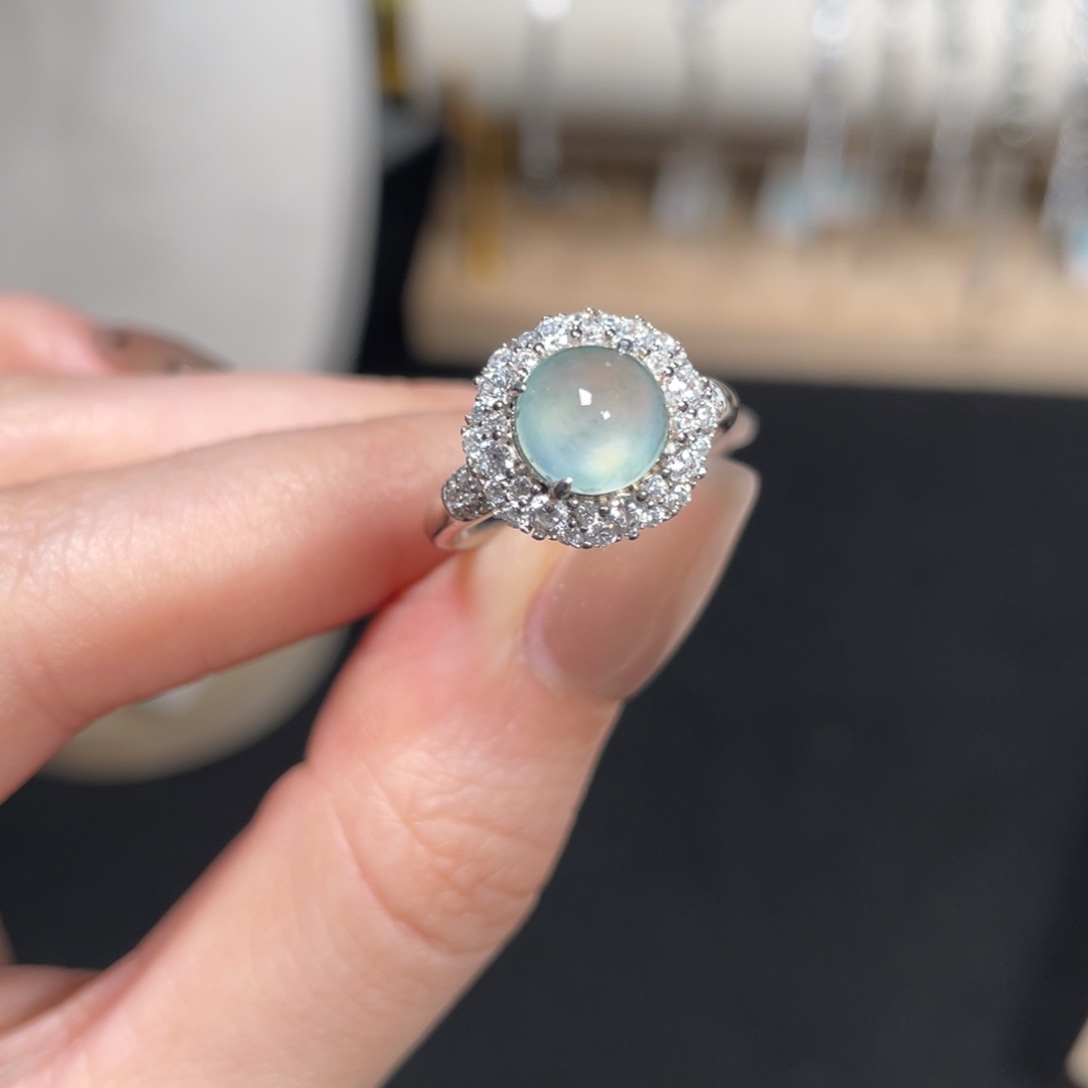 翡翠戒指银S925镶嵌Y**v8366