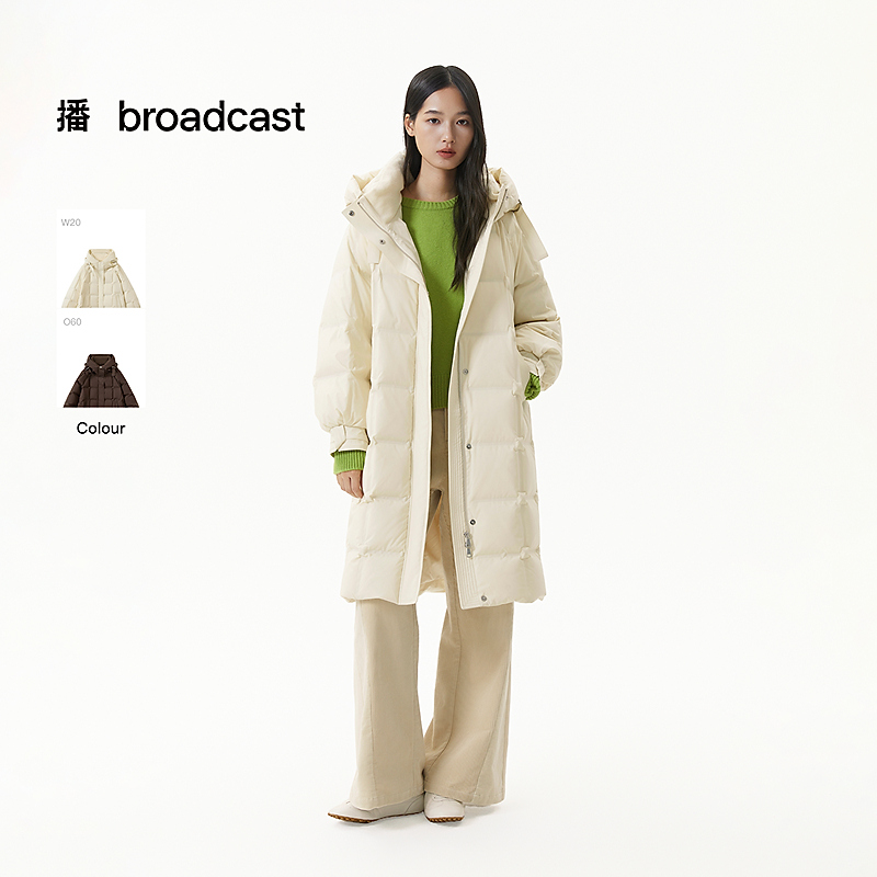 broadcast/播冬季新品加厚保暖高克重连帽羽绒服长款DDS4RD5234
