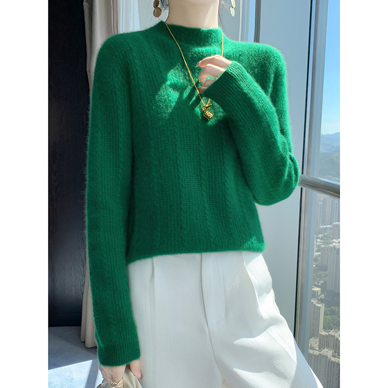 秋冬加厚~减龄时尚款100纯羊毛衫女半高领百搭显瘦针织打底衫