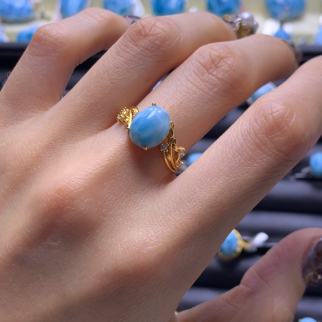 针钠钙石（海纹石）未镶嵌戒指蛋面戒指色差略异