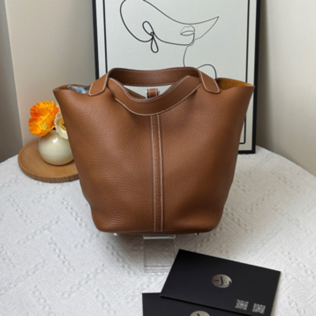 95新 Hermes/爱马仕 菜蓝子22 金棕 TC皮 U刻/22年/JW6200