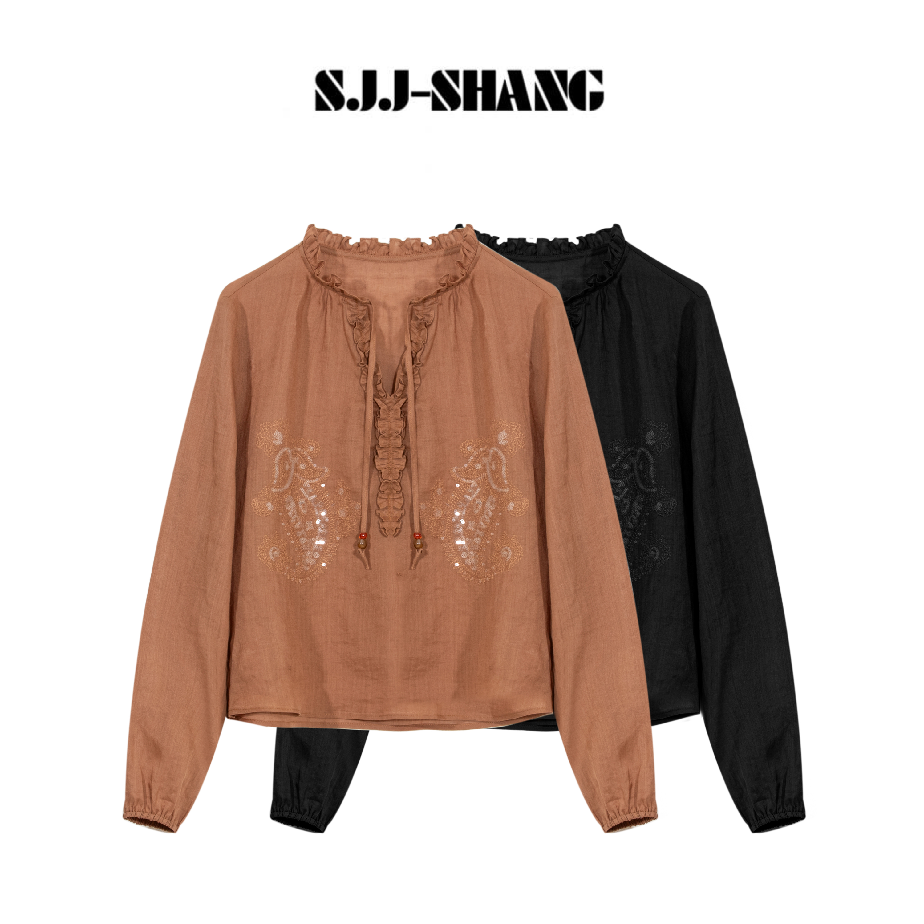 SHANG-JJ【米兰假日】25ss新品满分苎麻珠片复古设计感上衣q134332p