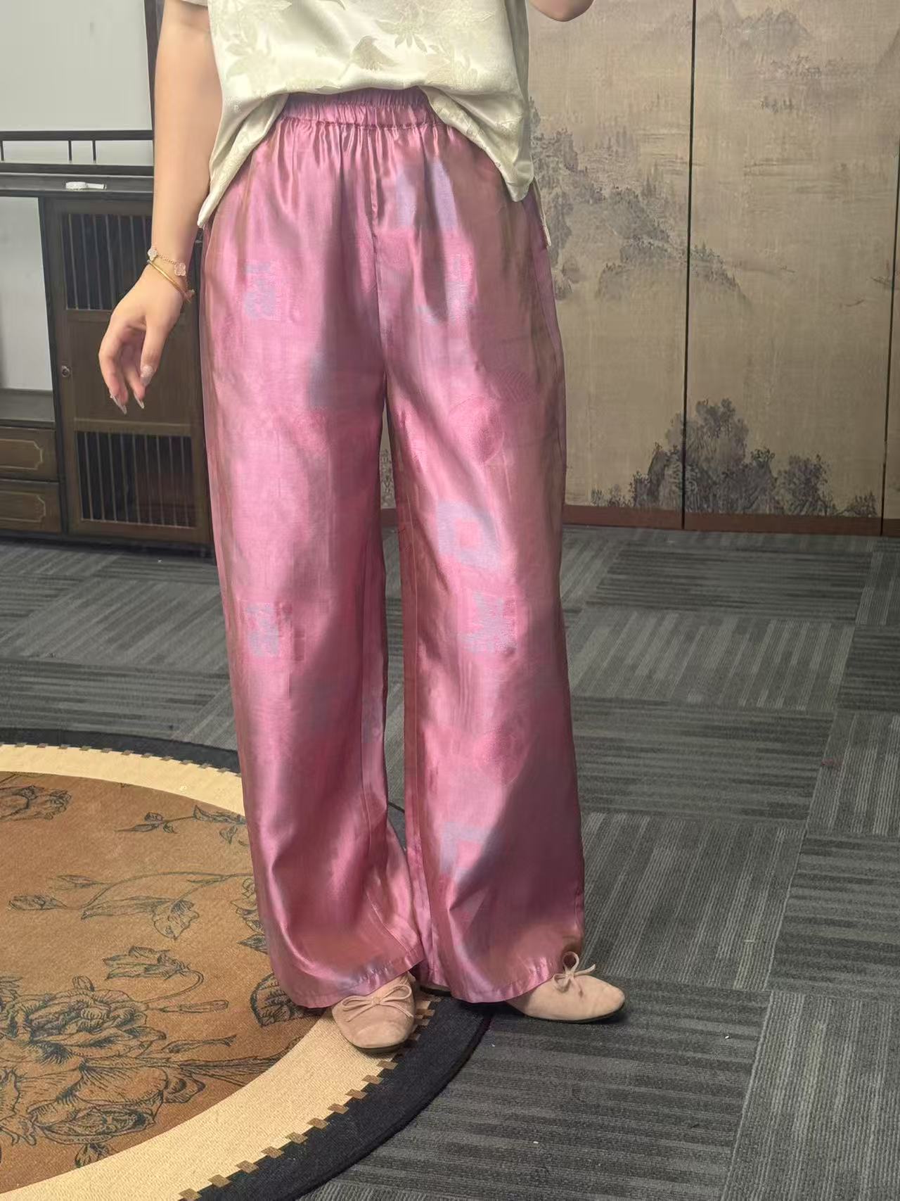 100%桑蚕丝！蜀锦萝暴富暴美直筒裤