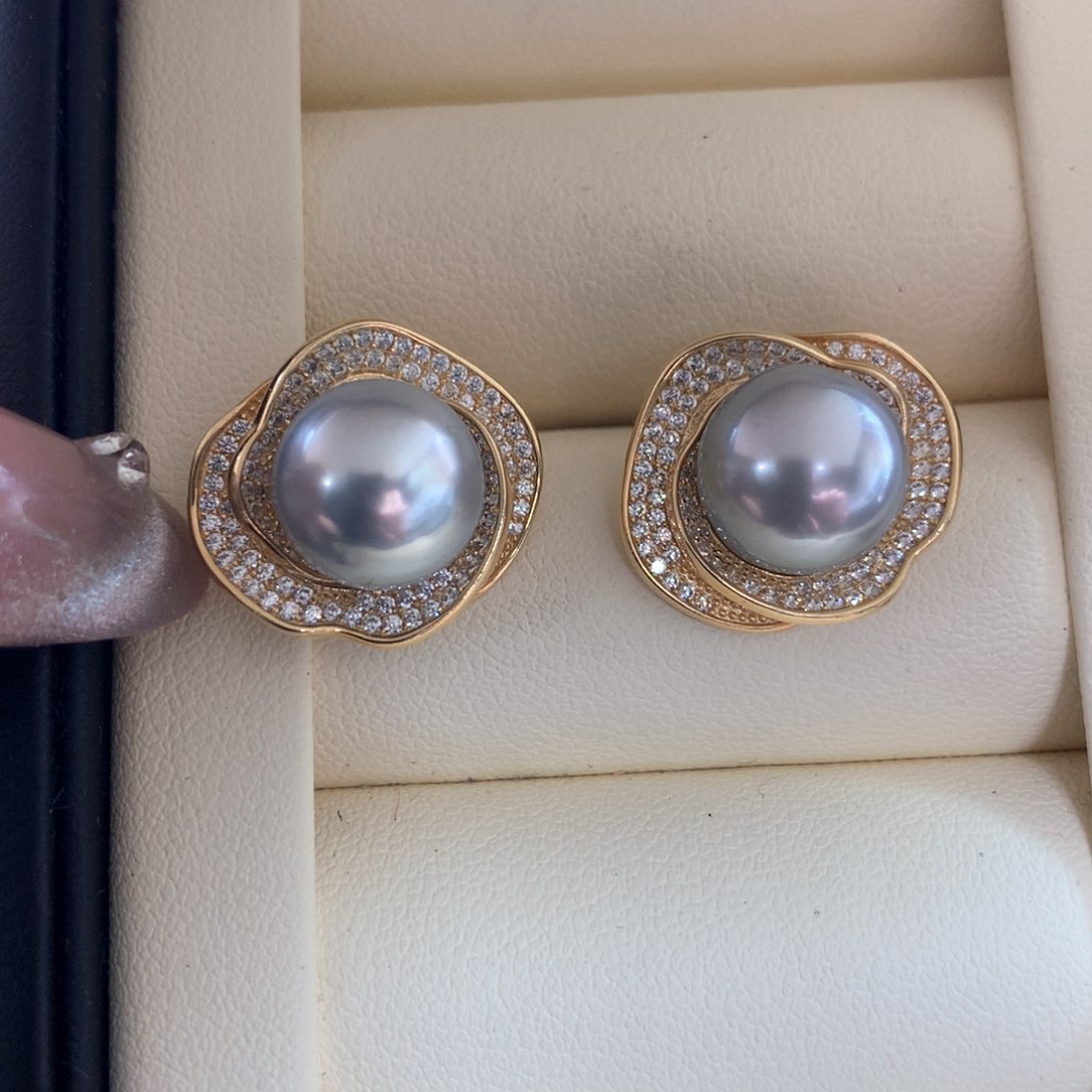 海水珍珠耳饰银S925镶嵌
