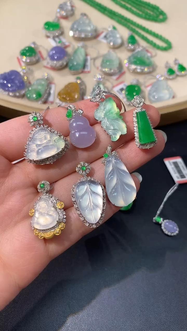 【彩虹盘】翡翠吊坠-多样性发一件-18K金镶嵌-QQ12|CXQ21