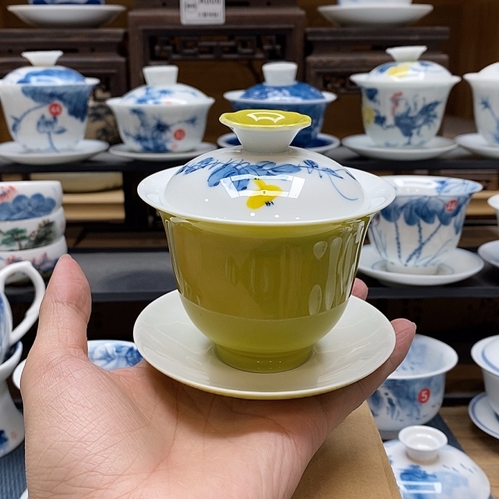 手绘葫芦果盖碗160cc釉下彩微瑕福利款