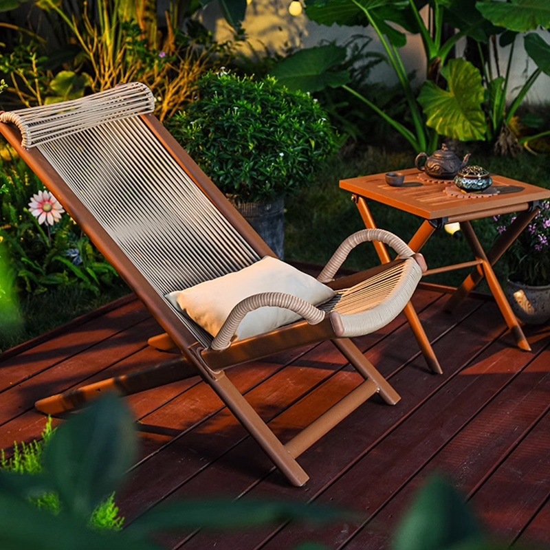 【莫家品牌】阳台休闲躺椅铝合金露台花园摇椅可躺懒人午休编藤躺椅