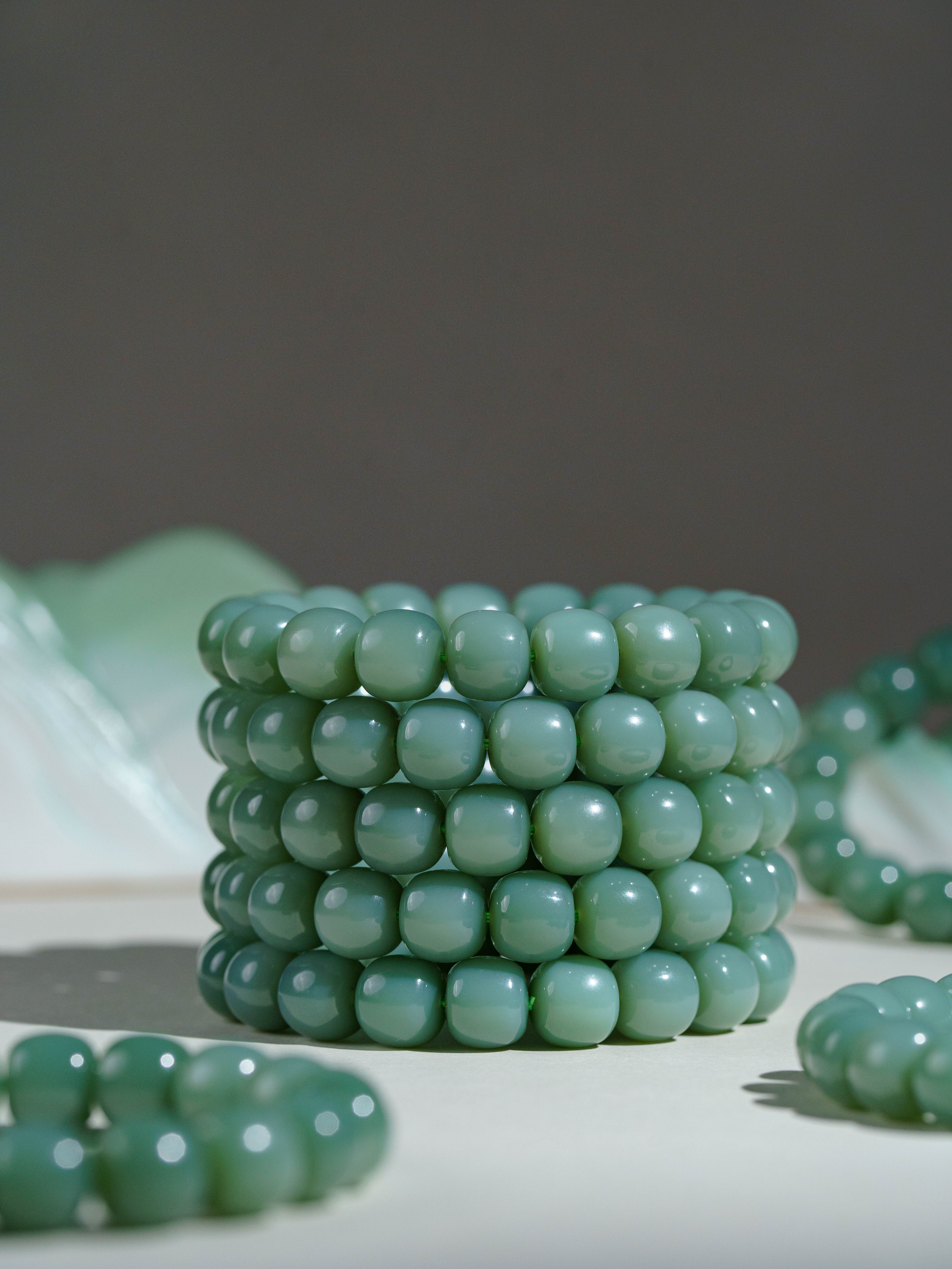 【典藏粉青】粉青瓷蓝和田玉老型手串10*11m（多样性发货）   D3481