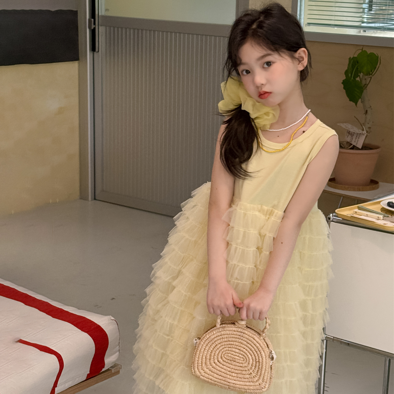 LJ-71912-TBBKids女童裙子2025年夏季针织背心纱裙儿童韩版