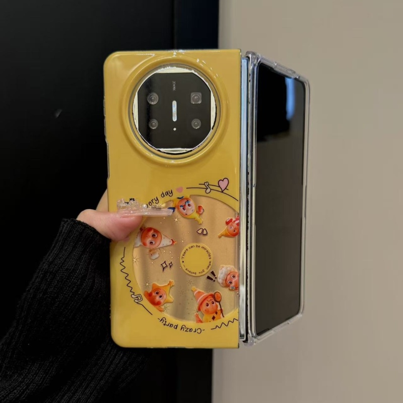 适用于华为mateX5折叠屏手机壳新款mateX3可爱黄底星星人唱片cd流
