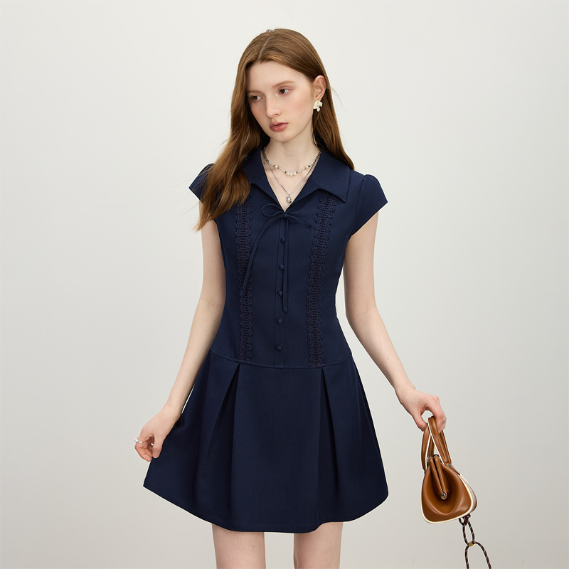 【绿子粉丝专享】范思蓝恩少盖袖连衣裙短裙收腰绑带蝴蝶结25FS1222