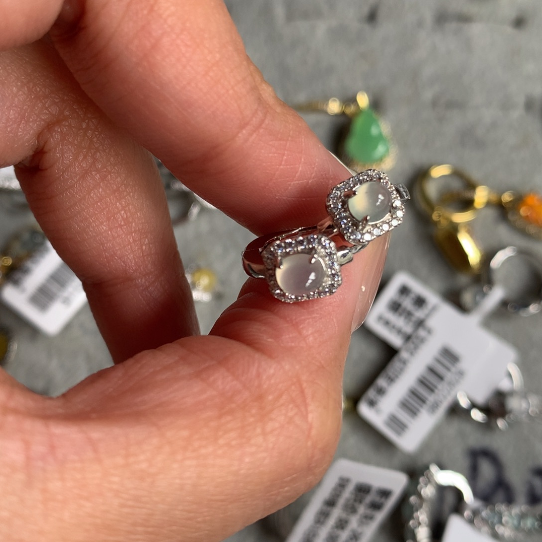 翡翠银S925镶嵌耳饰耳钉