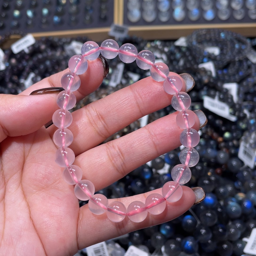 芙蓉石手链未镶嵌星光粉晶手链8mm