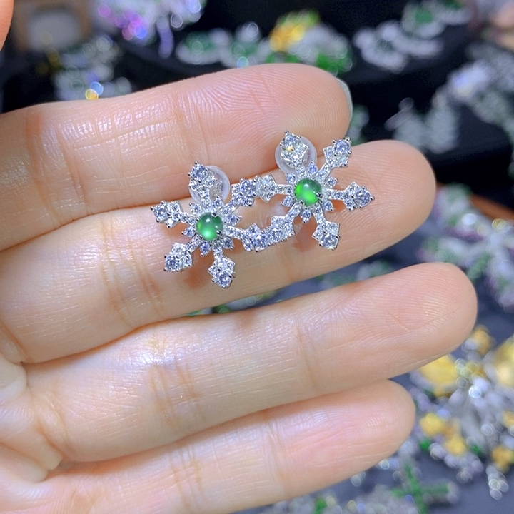 翡翠戒指银S925镶嵌天然翡翠