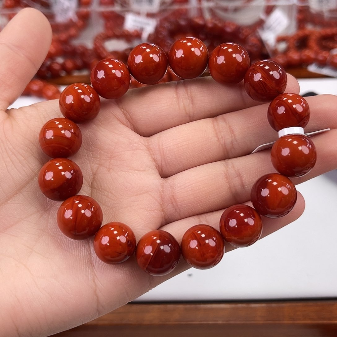 南红玛瑙川料圆珠13未镶嵌石*