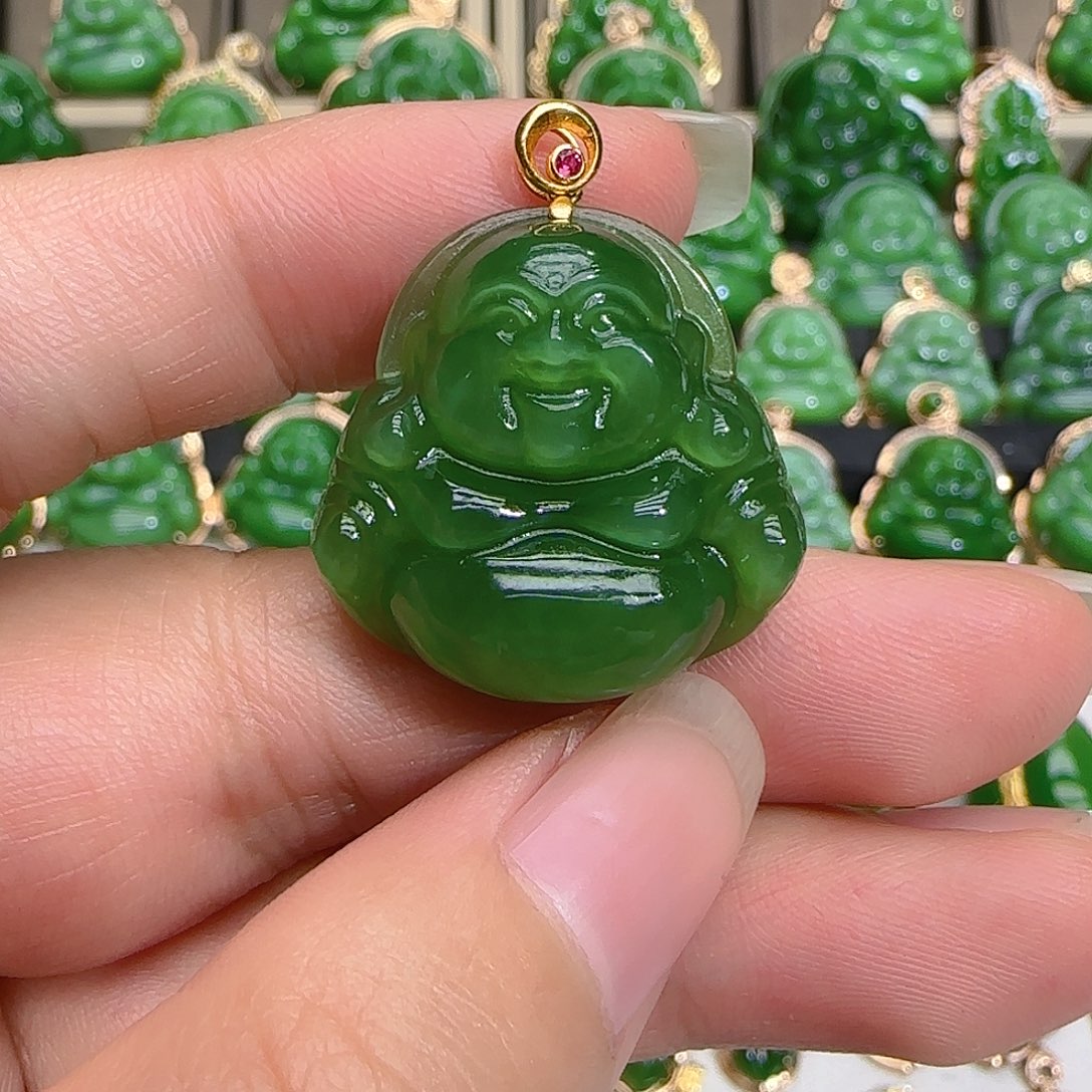 和田玉（碧玉）吊坠(不含链)18K金镶嵌