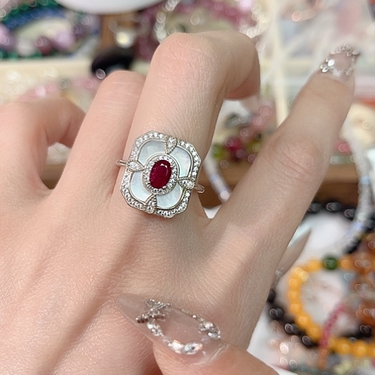 红宝石戒指银S925镶嵌