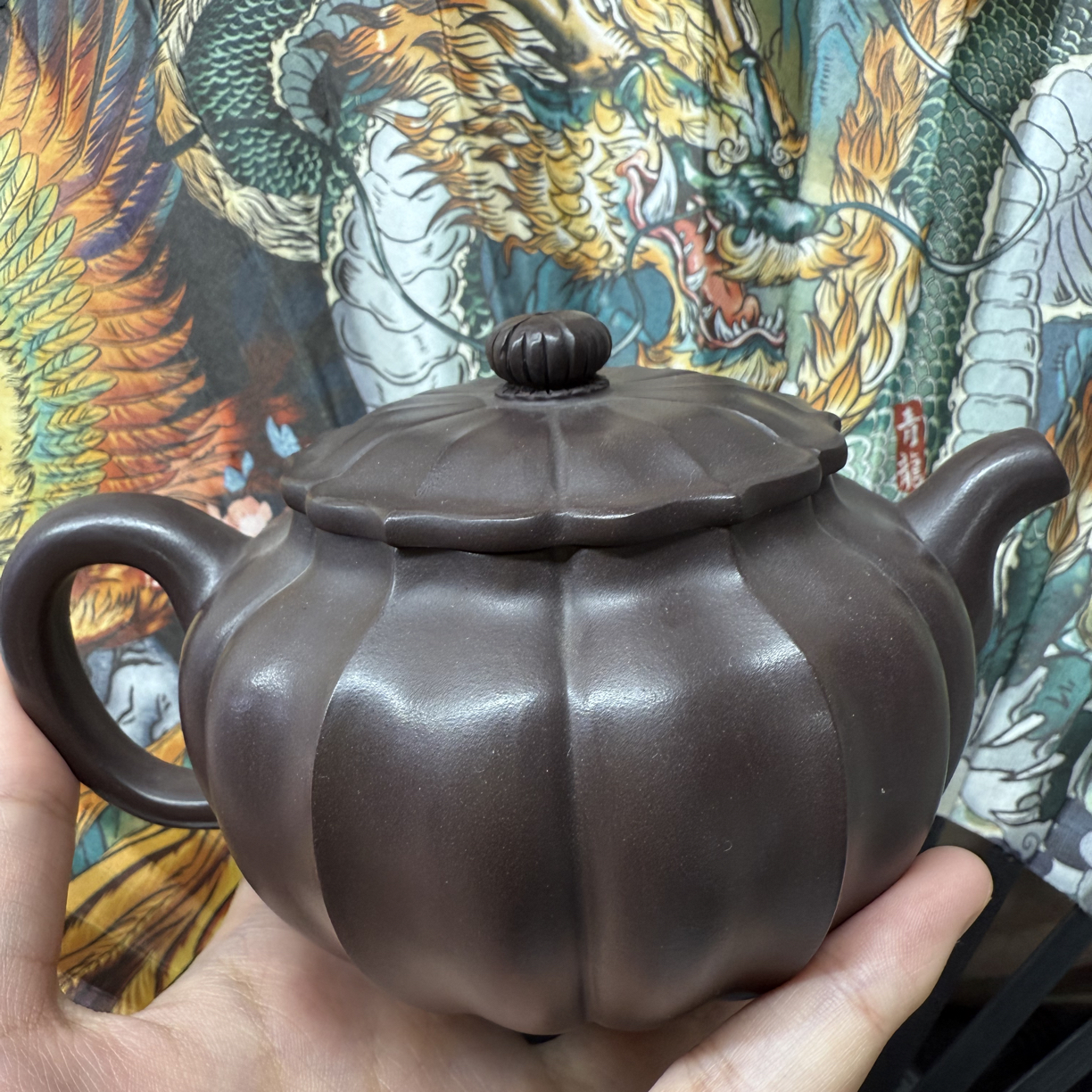 紫砂壶筋纹莲子紫泥 300cc
