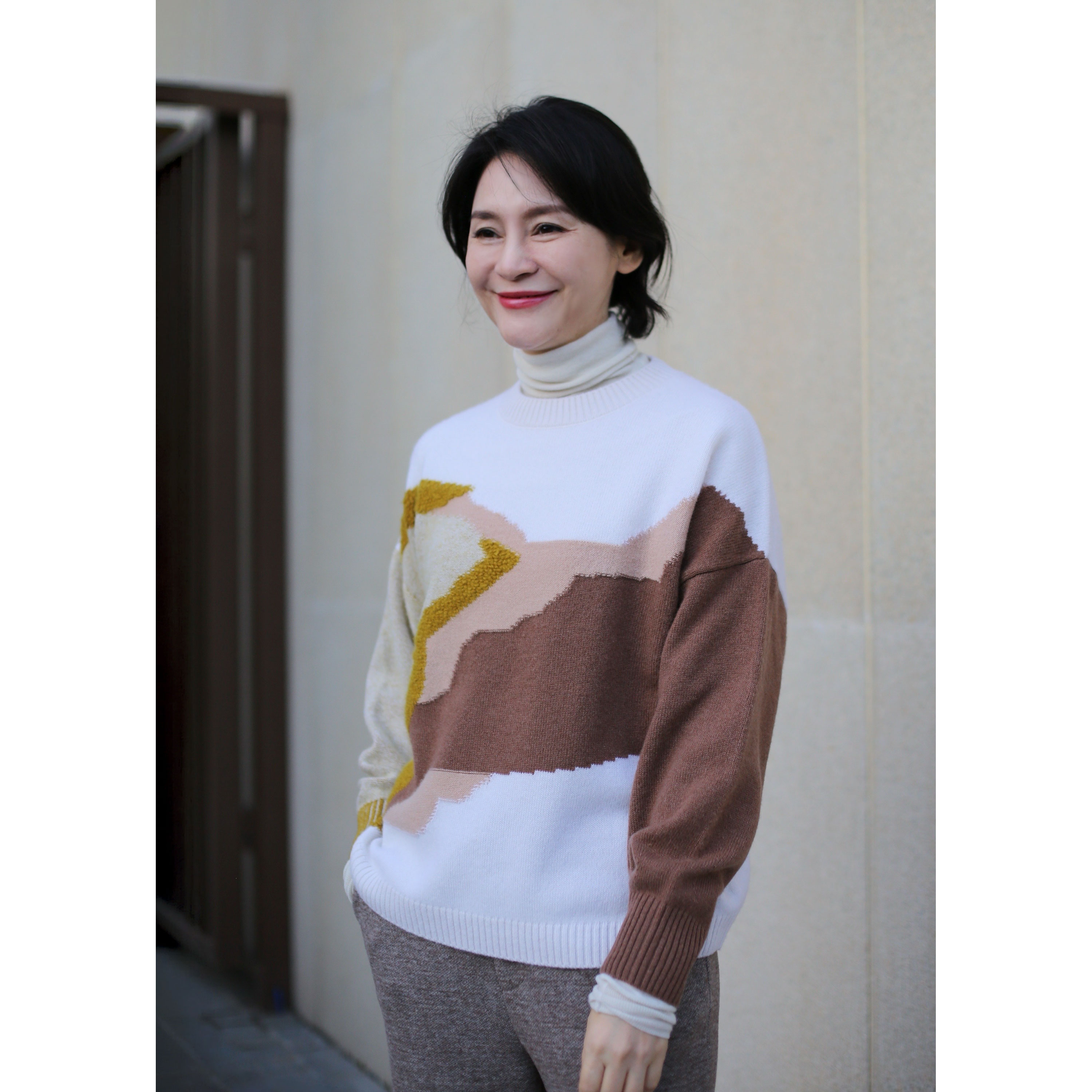 我是摩羯黑标 油画羊绒衫 100山羊绒提花时尚百搭冬上衣