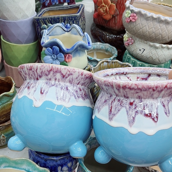 多肉绿植陶瓷花盆9.9包邮，有孔